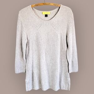 ST.JOHN Oatmeal Cream Metallic Gold Mix Knit Scoop Neck Sweater LARGE